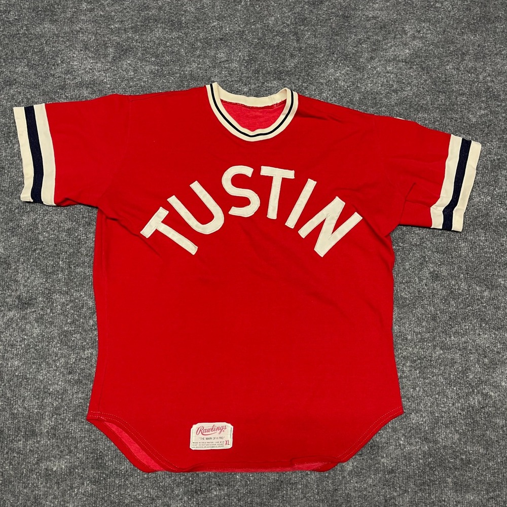 Vintage 70s Rawlings Tustin Senior Little League Baseball Jersey Mens XL Red #13